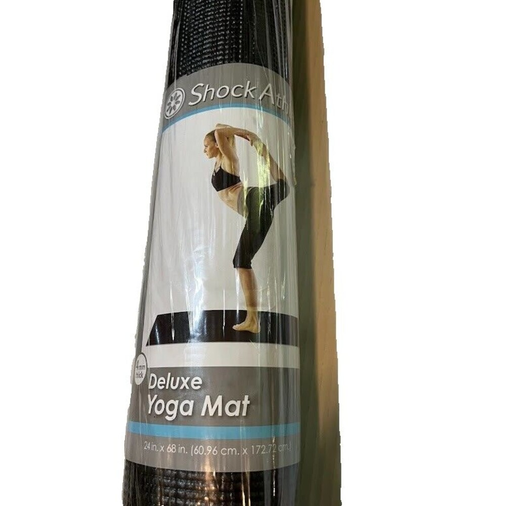 Shock Athletic Yoga Mat 4mm Black Non Slip Exercise Workout 24x68” New Sealed